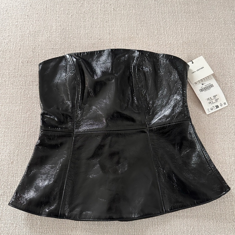 ZARA 💯% LEATHER STRAPLESS TOP Small - Picture 2 of 4